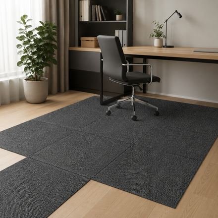 Ofis zeminine döşenmiş gri karo halı